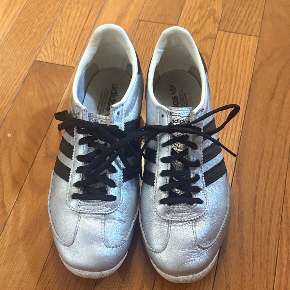 Adidas Metallic Silver Sneakers with Black Accents
